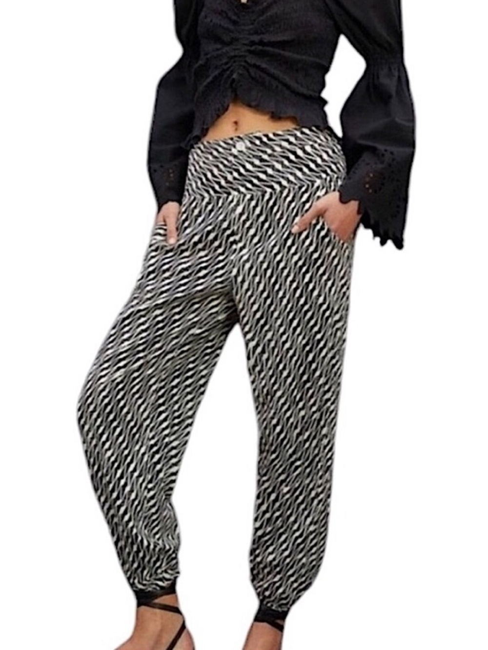 Anthropologie Black and White Zigzag Harem Pants